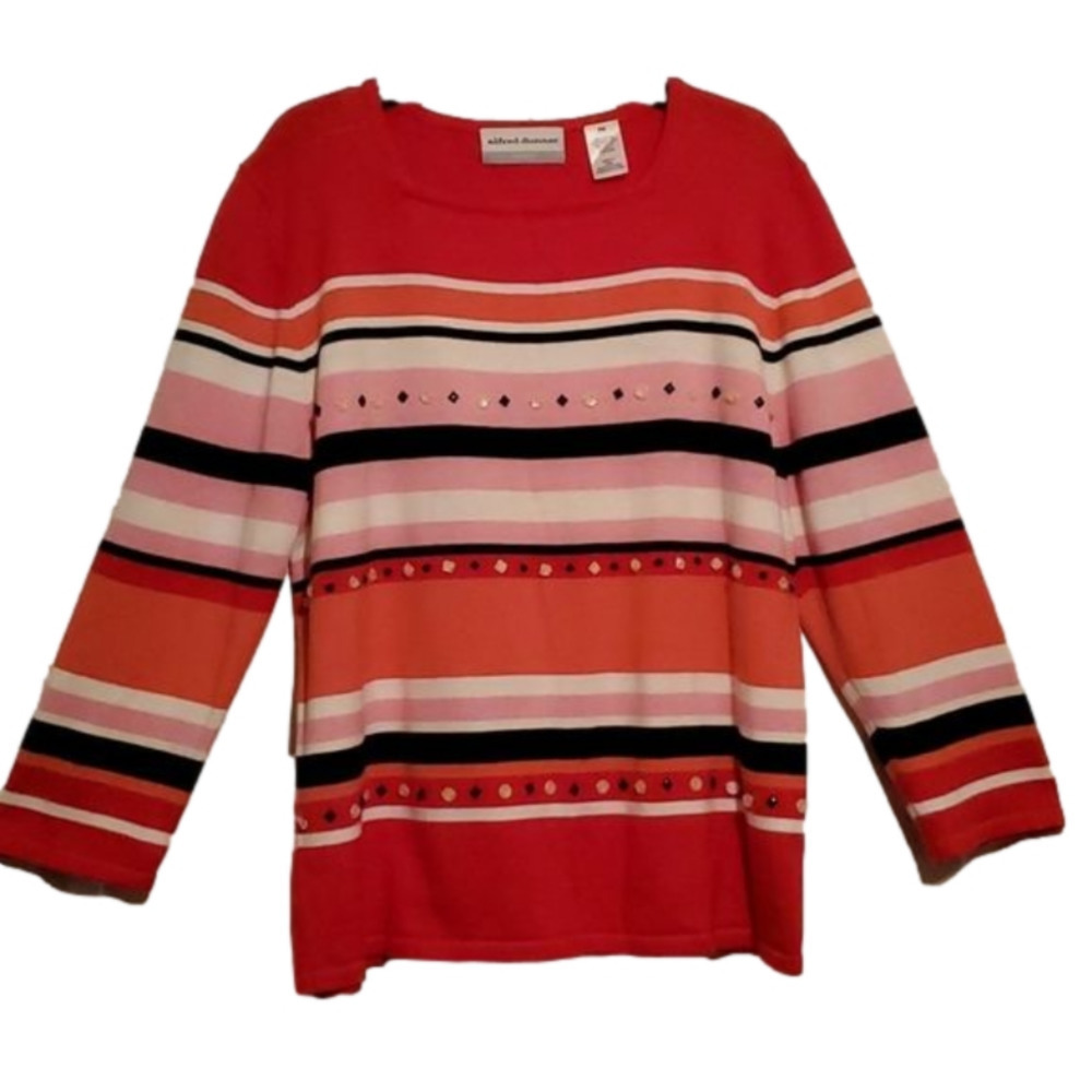 Alfred Dunner Petite Women's Stripped Beaded Sweater Size PM